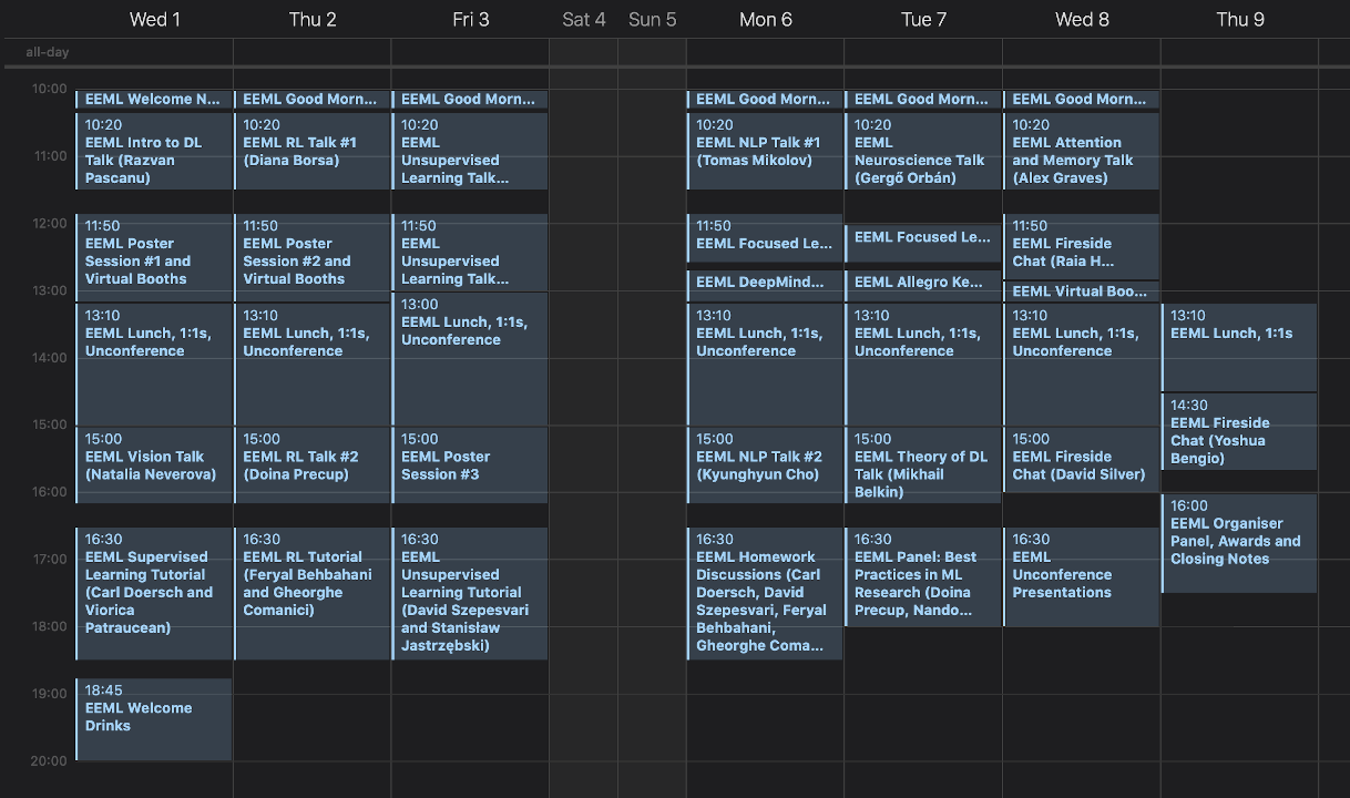 EEML 2020 Schedule